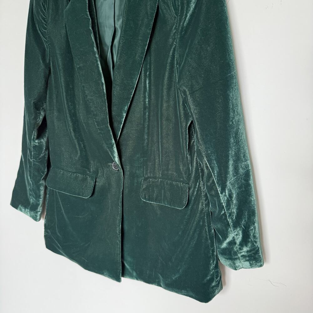 Old Navy Women Crushed Velvet Blazer Small Green Holiday Party Festive Christmas - Picture 4 of 9